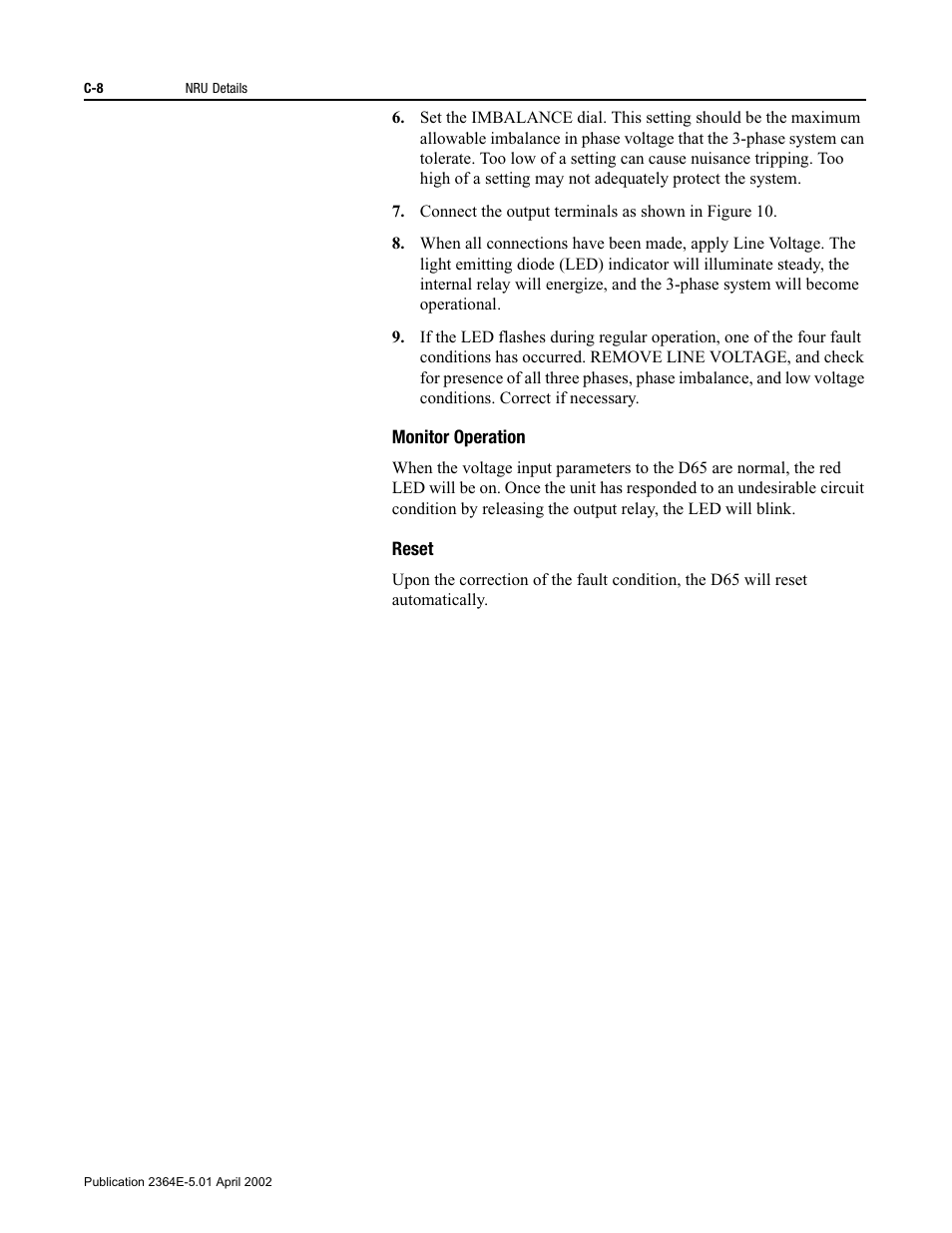 Connect the output terminals as shown in figure 10, Monitor operation, Reset | Rockwell Automation 2364E Non-Regenerative DC Bus Supply Unit (NRU) User Manual | Page 88 / 93