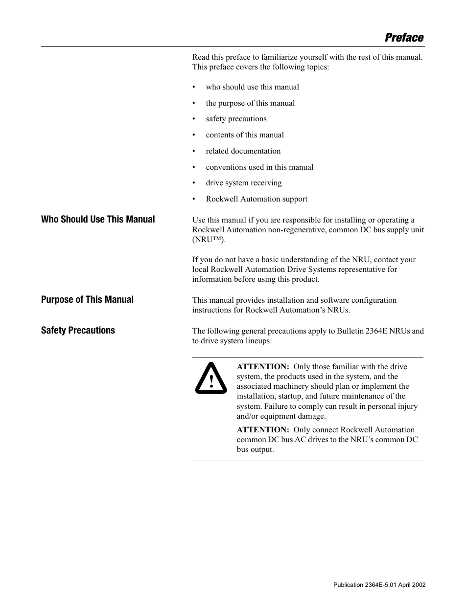 Preface | Rockwell Automation 2364E Non-Regenerative DC Bus Supply Unit (NRU) User Manual | Page 9 / 93