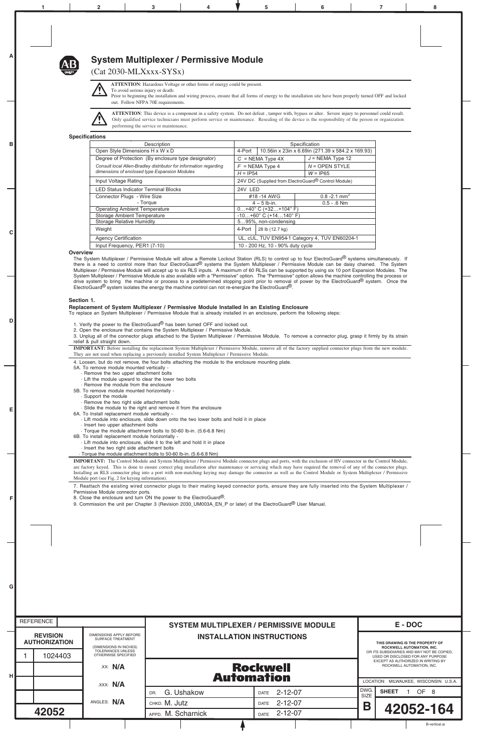 Rockwell Automation 2030-MLXxxx-SYSx System Multiplexer / Permissive Module User Manual | 8 pages