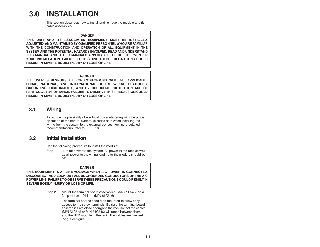 0 installation, 1 wiring, 2 initial installation | Rockwell Automation 61C544A RTD Module User Manual | Page 13 / 64