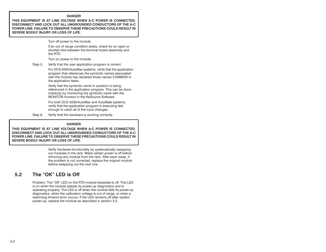 2 the "ok" led is off, 2 the ok" led is off | Rockwell Automation 61C544A RTD Module User Manual | Page 46 / 64