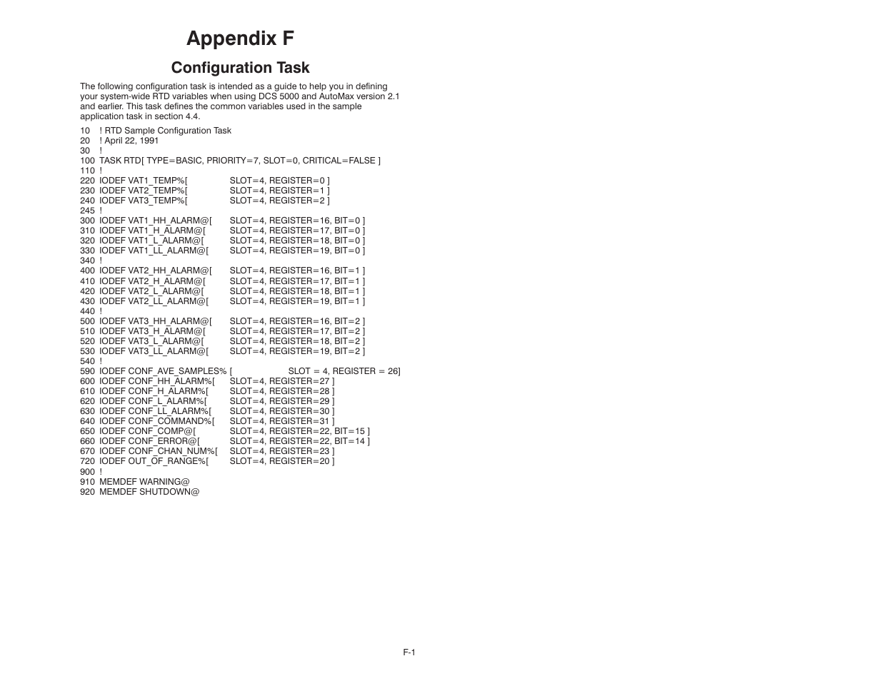 F configuration task, Appendix f, Configuration task | Rockwell Automation 61C544A RTD Module User Manual | Page 59 / 64