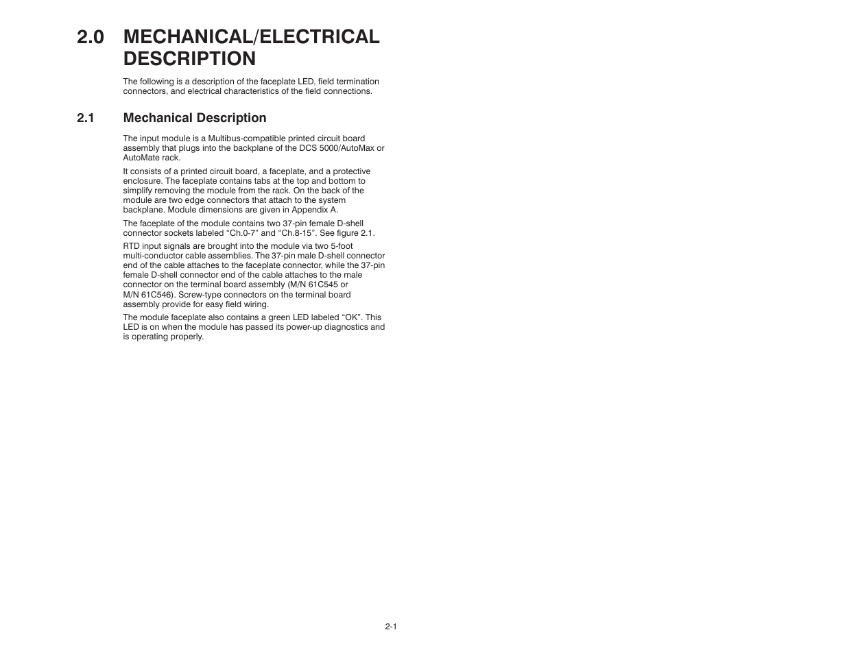 0 mechanical/electrical description, 1 mechanical description | Rockwell Automation 61C544A RTD Module User Manual | Page 9 / 64