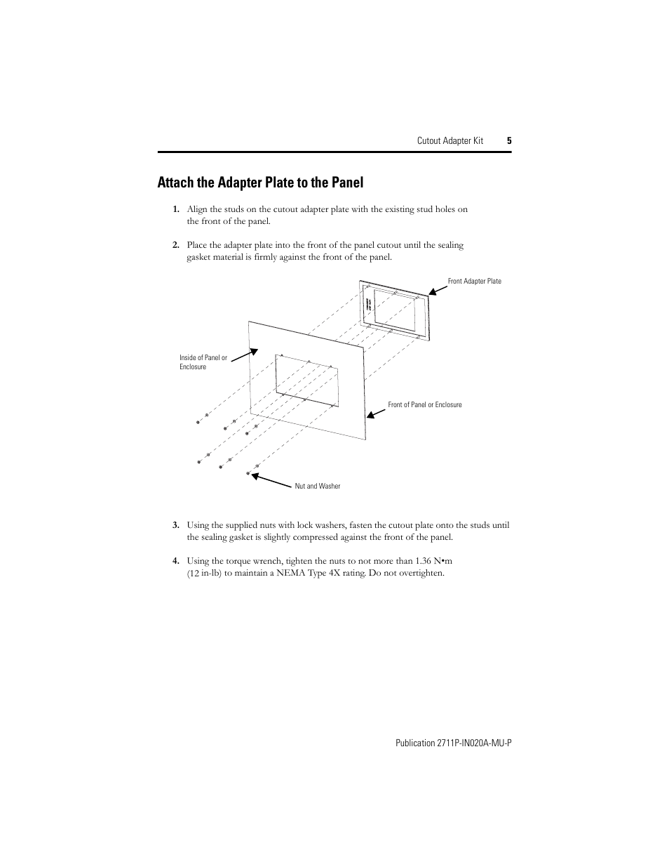 Attach the adapter plate to the panel | Rockwell Automation 2711P-RAK4 Cutout Adapter Kit for PVPlus 400 Keypad and 600 TouchTerminals User Manual | Page 5 / 40