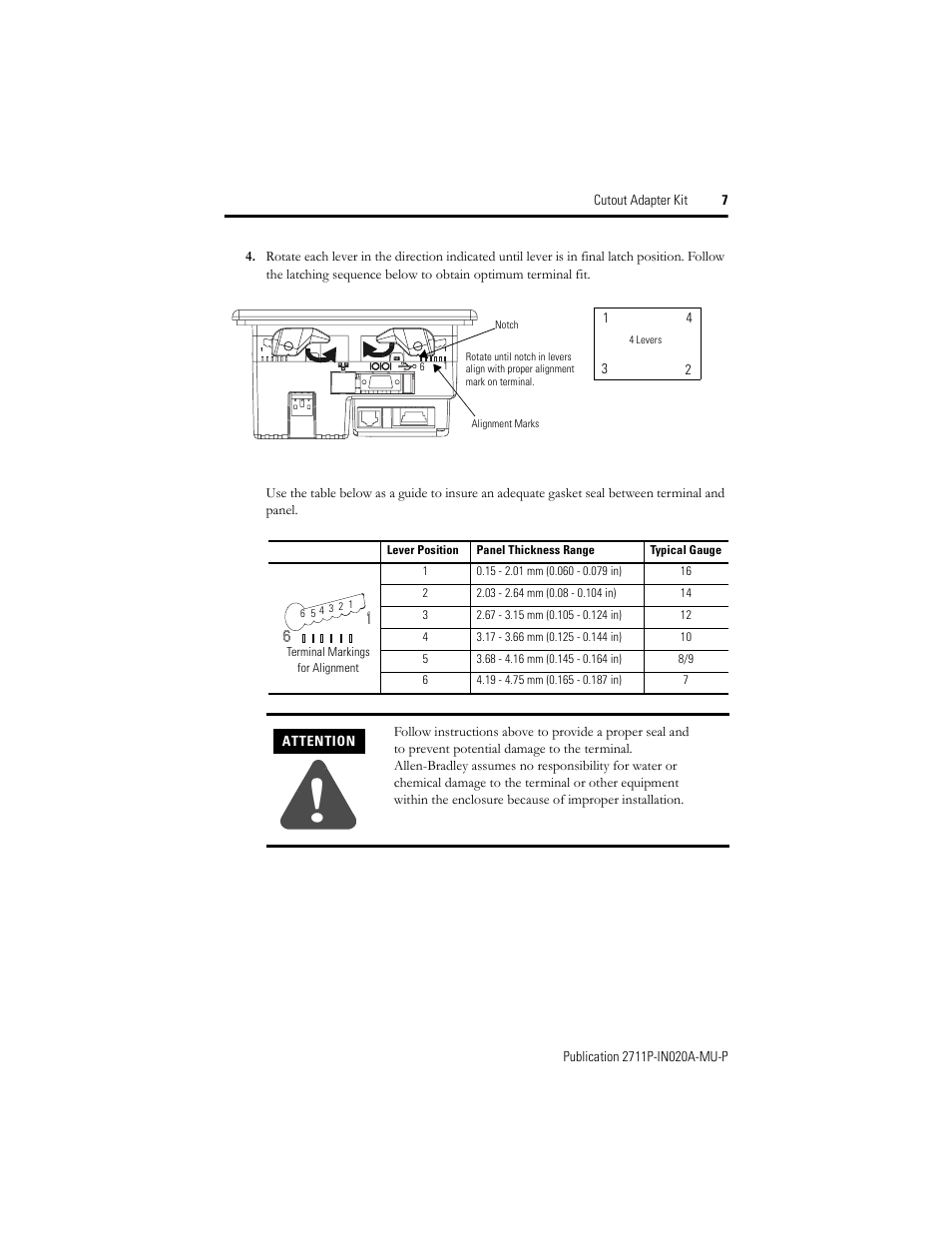 Rockwell Automation 2711P-RAK4 Cutout Adapter Kit for PVPlus 400 Keypad and 600 TouchTerminals User Manual | Page 7 / 40