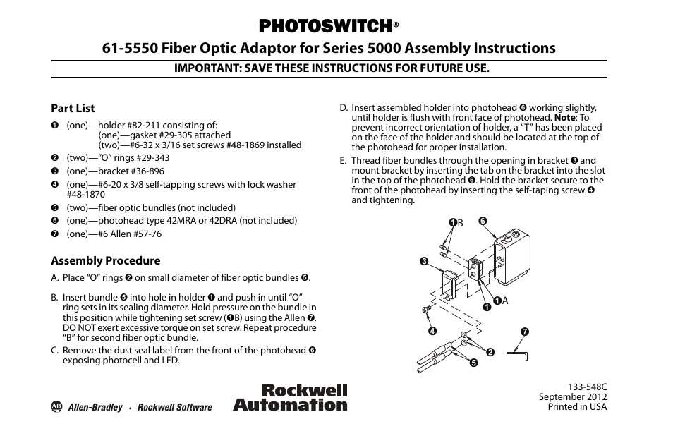 Rockwell Automation 5000 Fiber Optic Adaptor User Manual | 2 pages