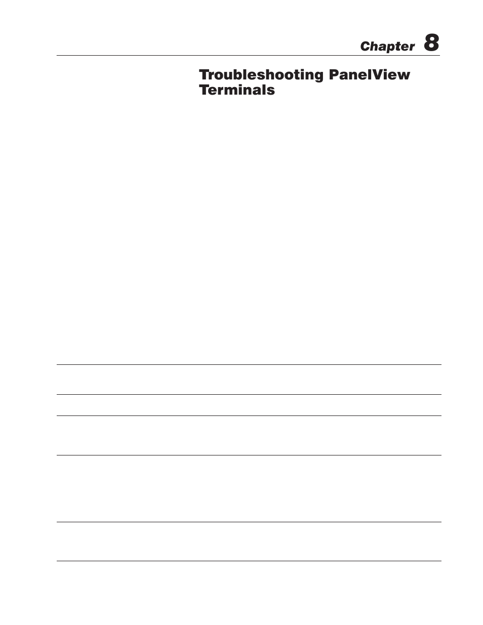 8 - troubleshooting panelview terminals, Verifying configuration settings, Panelview major fault messages | Troubleshooting panelview terminals, Chapter | Rockwell Automation 2711E-xxxx PanelView Operator Terminals User Manual User Manual | Page 135 / 188