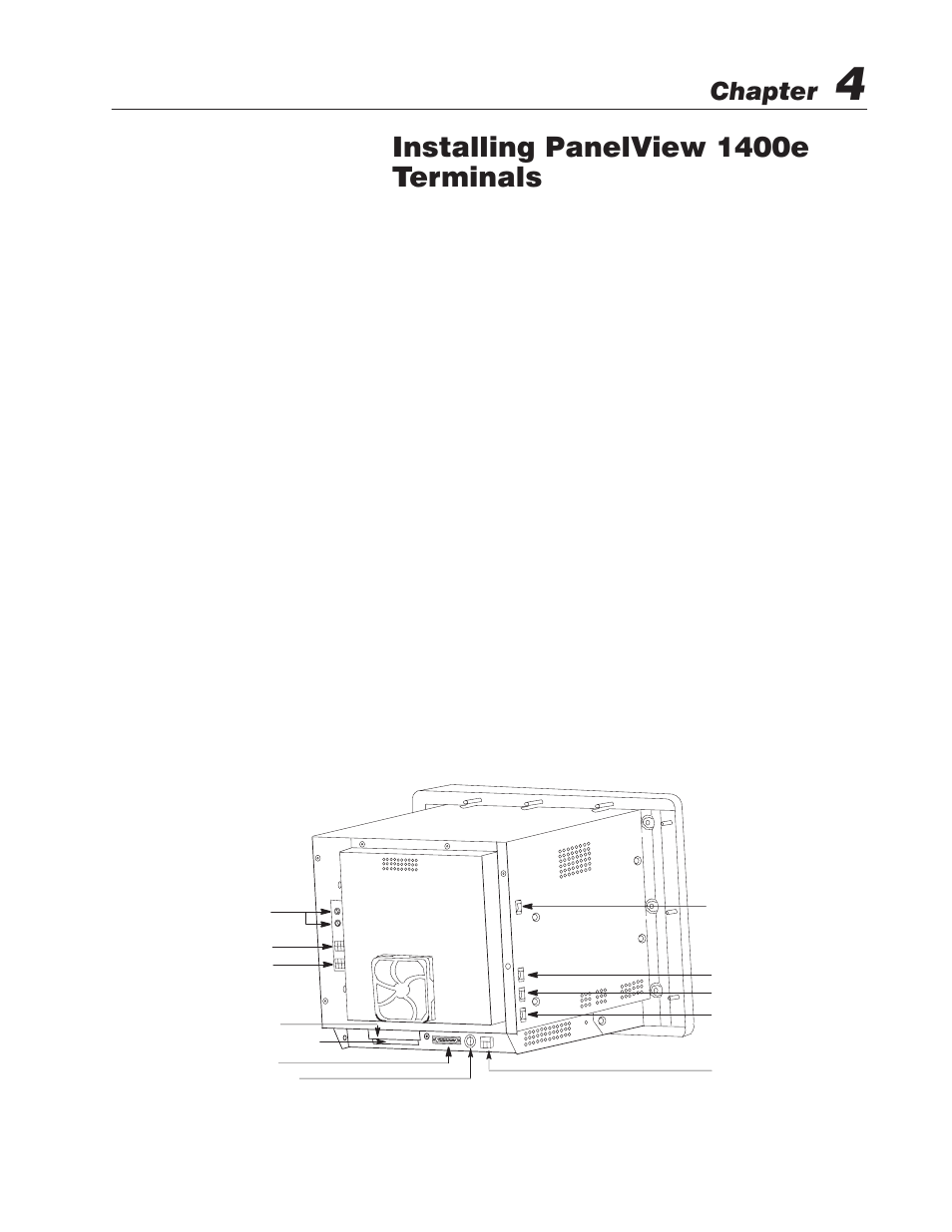 4 - installing panelview 1400e terminals, Overview, Installing panelview 1400e terminals | Chapter | Rockwell Automation 2711E-xxxx PanelView Operator Terminals User Manual User Manual | Page 63 / 188