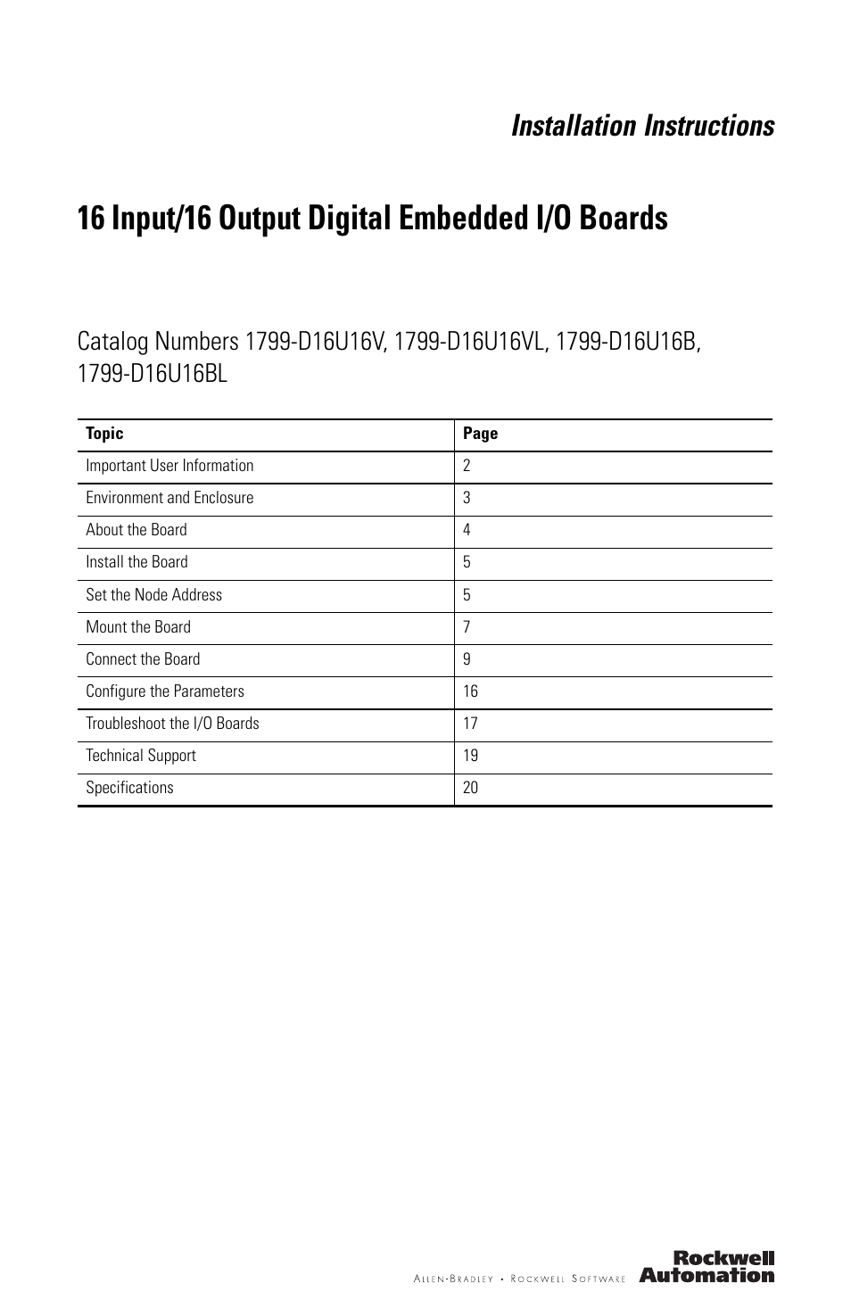 Rockwell Automation 1799-D16U16BL 16 Input/16 Output Discrete Embedded I/O User Manual | 24 pages