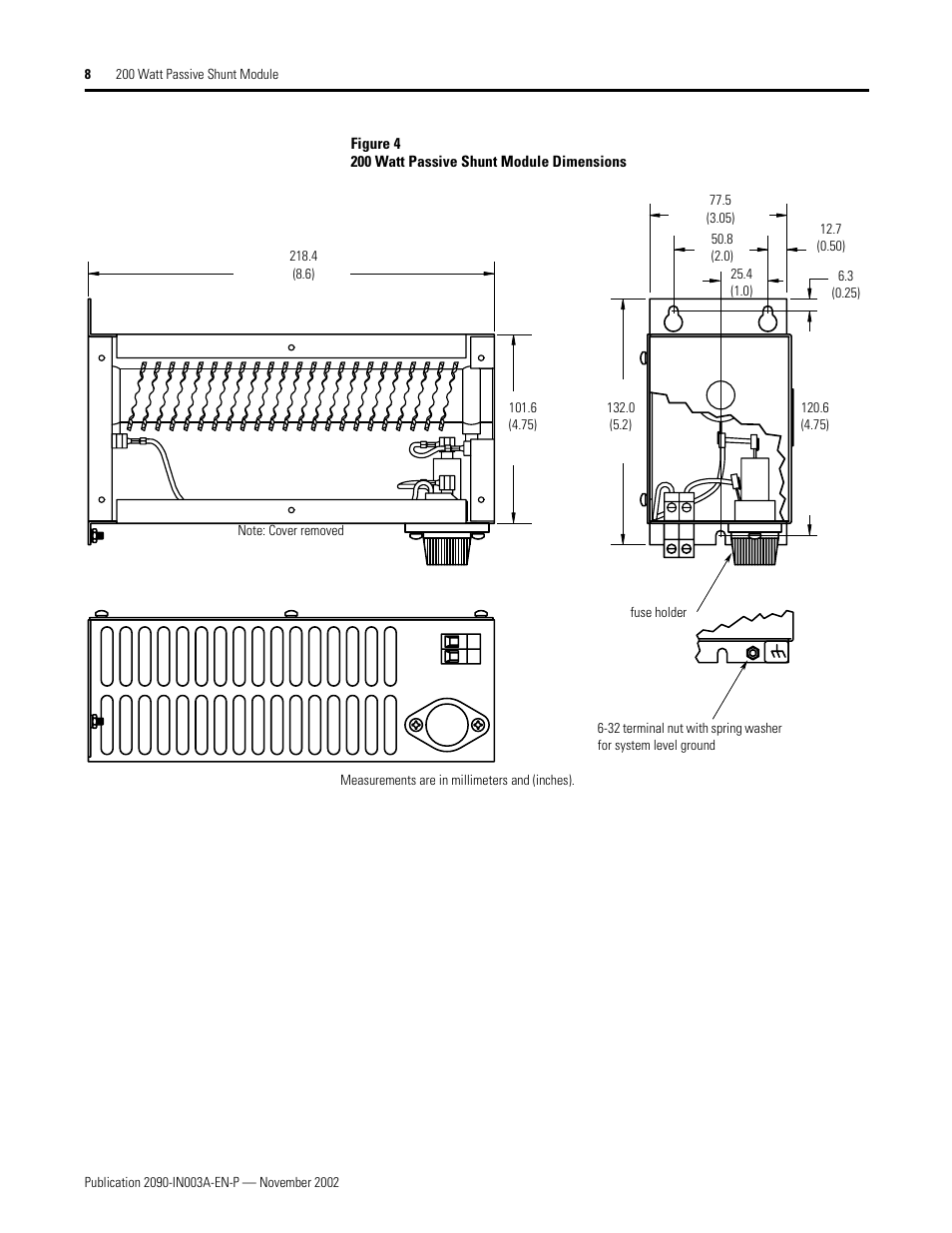 Module dimensions | Rockwell Automation 9101-1183, formerly 9101-1079 200 Watt Passive Shunt Module Installation Instructions User Manual | Page 8 / 12