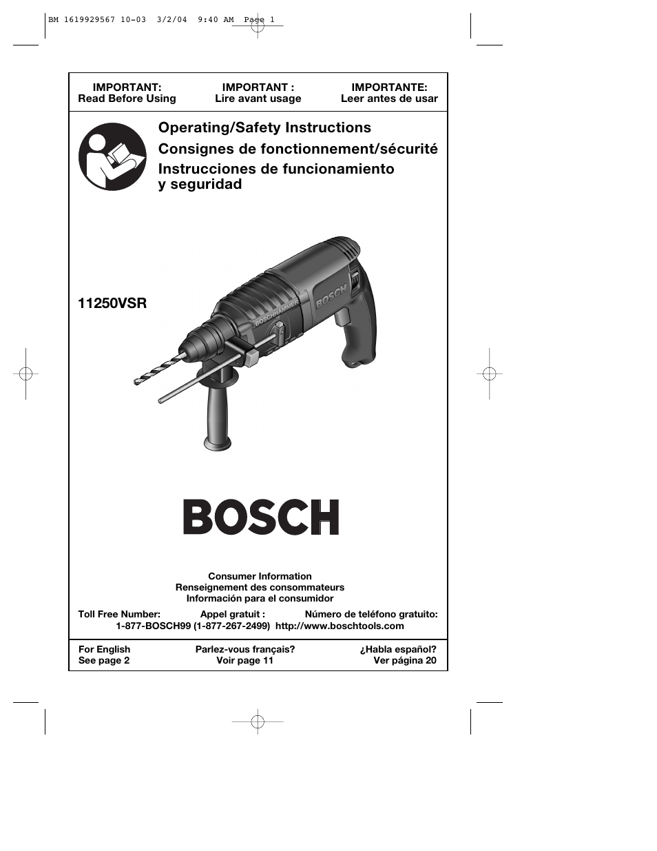 Bosch 11250VSR User Manual | 32 pages