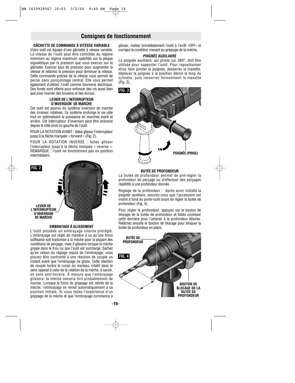 Consignes de fonctionnement | Bosch 11250VSR User Manual | Page 16 / 32