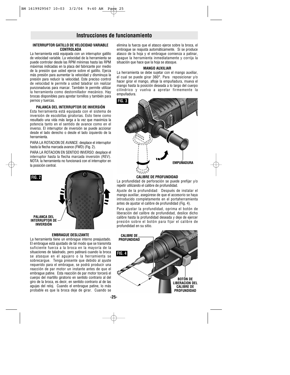 Instrucciones de funcionamiento | Bosch 11250VSR User Manual | Page 25 / 32