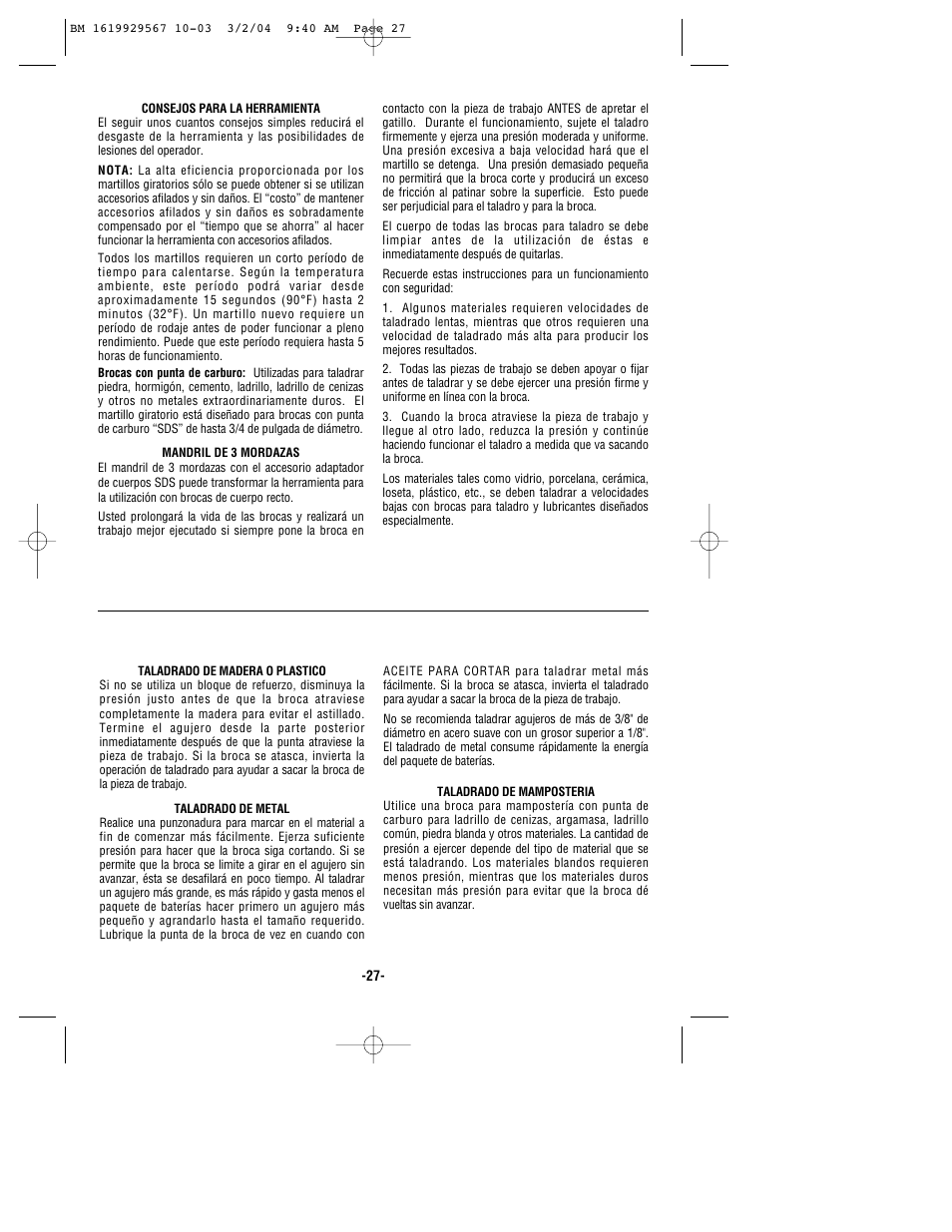 Bosch 11250VSR User Manual | Page 27 / 32