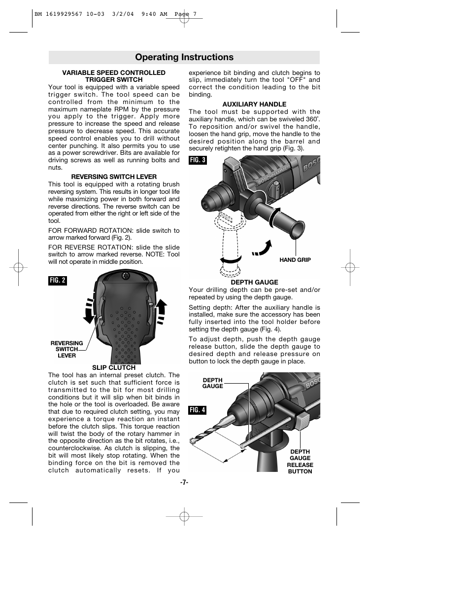 Operating instructions | Bosch 11250VSR User Manual | Page 7 / 32