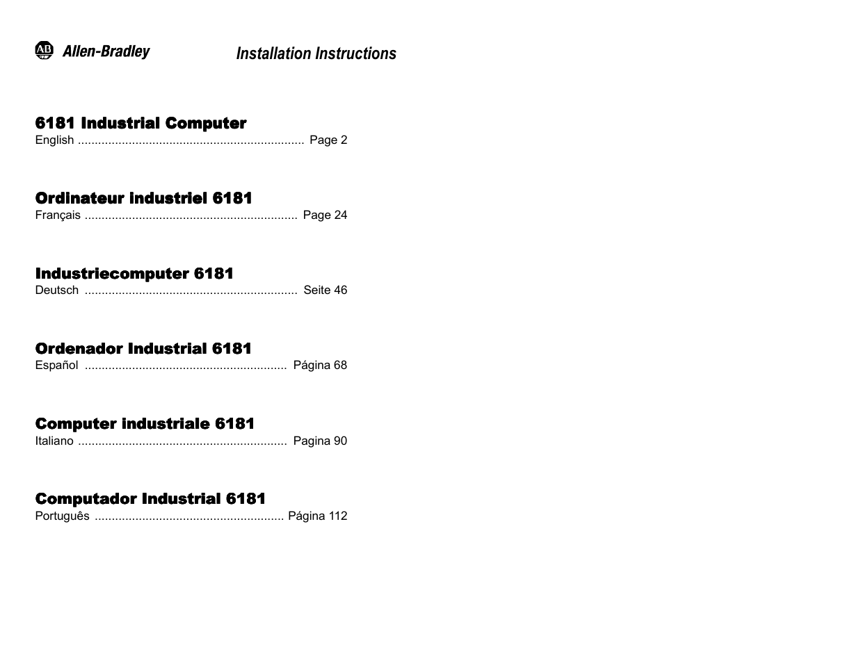 Rockwell Automation 6181 Installation Instructions User Manual | 134 pages