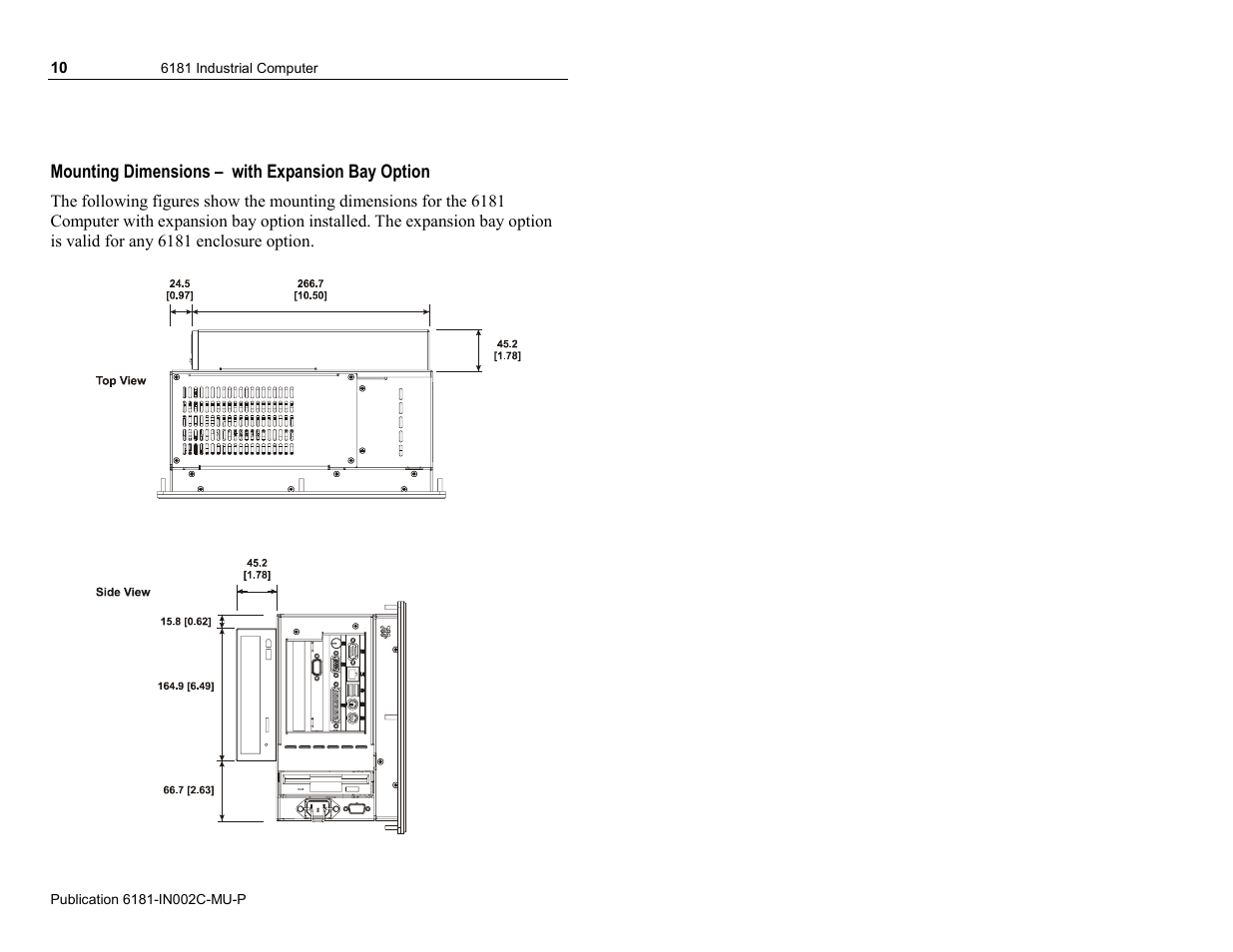 Mounting dimensions – with expansion bay option | Rockwell Automation 6181 Installation Instructions User Manual | Page 10 / 134