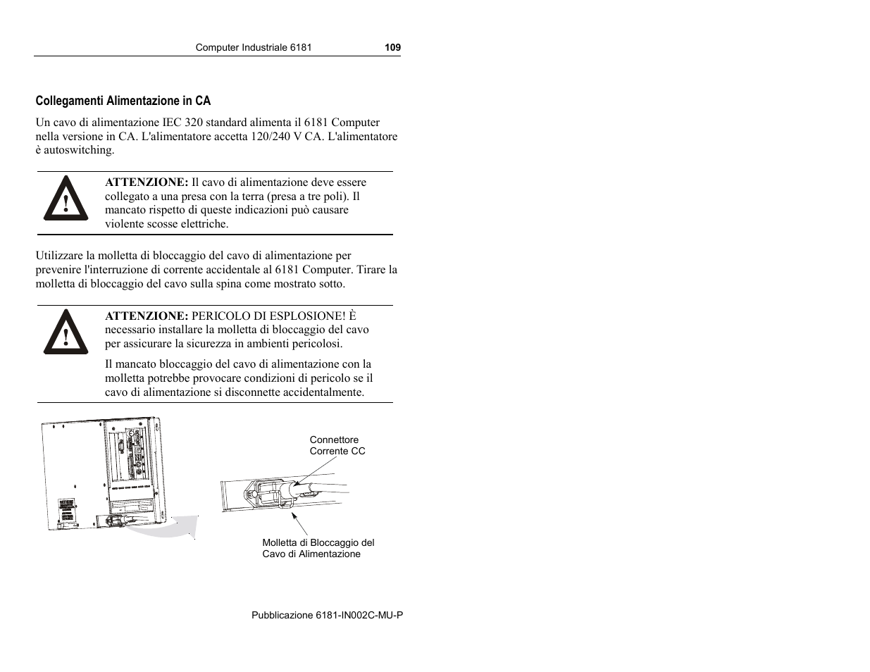 Collegamenti alimentazione in ca | Rockwell Automation 6181 Installation Instructions User Manual | Page 109 / 134