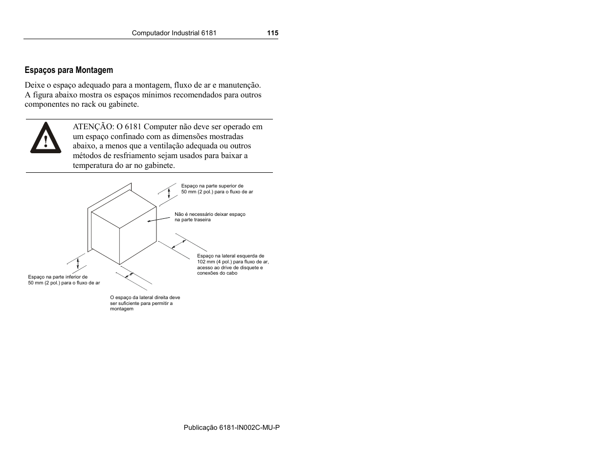 Espaços para montagem | Rockwell Automation 6181 Installation Instructions User Manual | Page 115 / 134