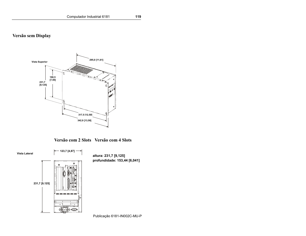Versão sem display, Versão com 2 slots versão com 4 slots | Rockwell Automation 6181 Installation Instructions User Manual | Page 119 / 134