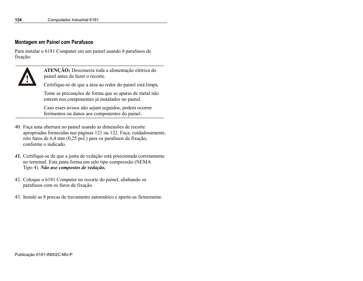 Montagem em painel com parafusos | Rockwell Automation 6181 Installation Instructions User Manual | Page 124 / 134