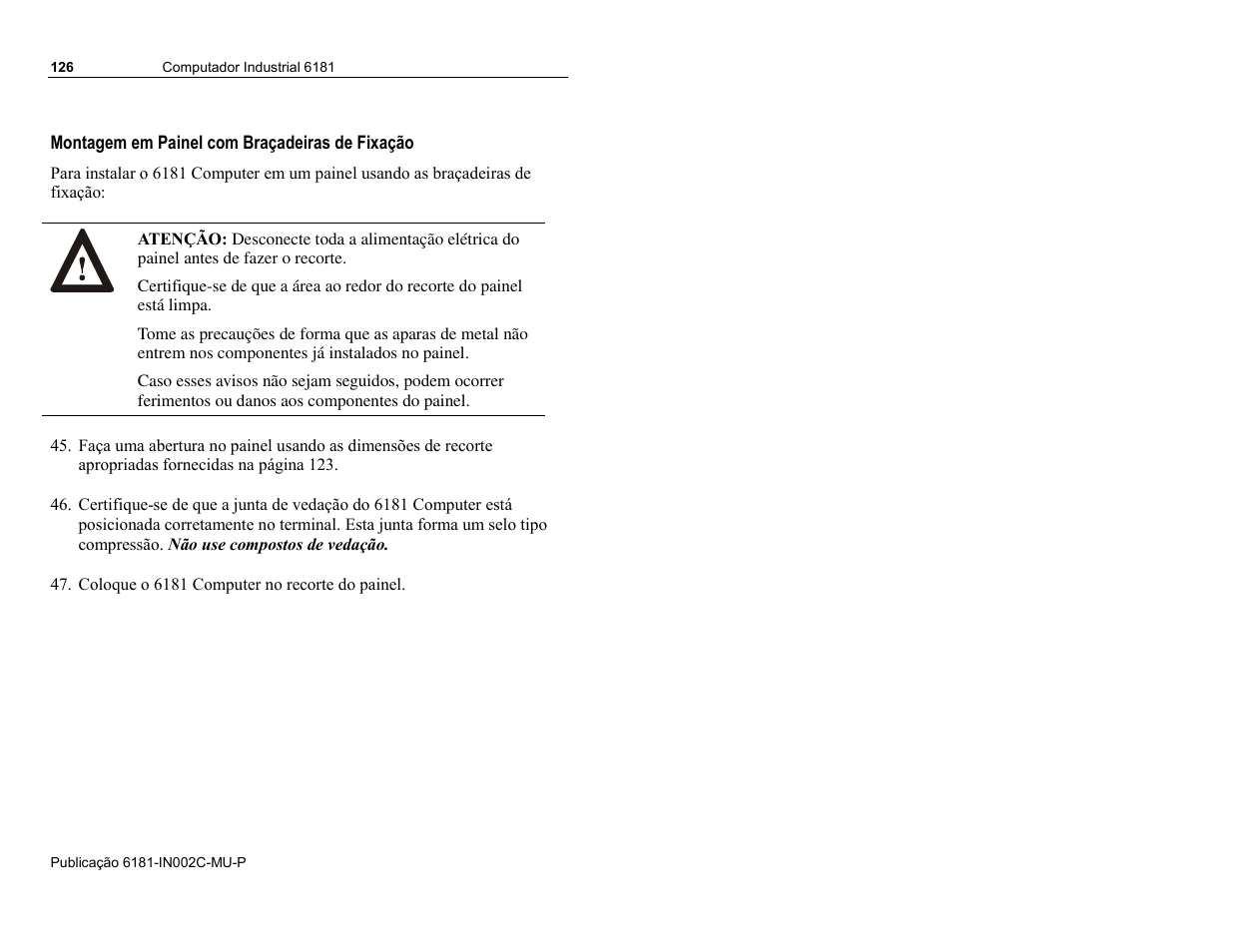 Montagem em painel com braçadeiras de fixação | Rockwell Automation 6181 Installation Instructions User Manual | Page 126 / 134