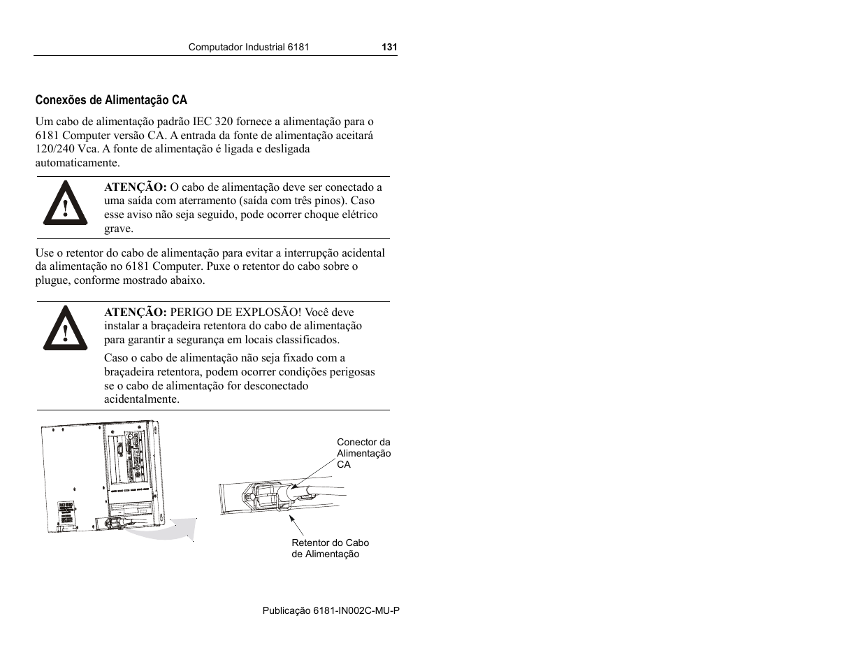Conexões de alimentação ca | Rockwell Automation 6181 Installation Instructions User Manual | Page 131 / 134