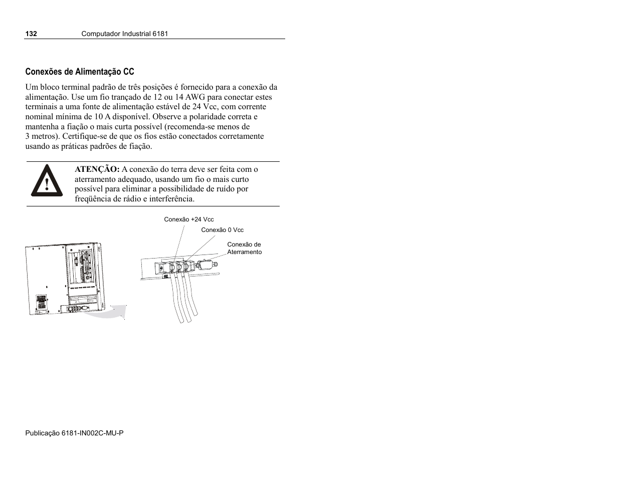 Conexões de alimentação cc | Rockwell Automation 6181 Installation Instructions User Manual | Page 132 / 134