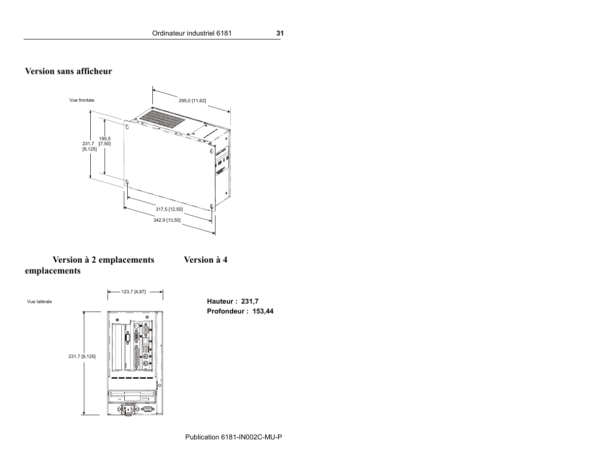 Version sans afficheur, Version à 2 emplacements version à 4 emplacements | Rockwell Automation 6181 Installation Instructions User Manual | Page 31 / 134