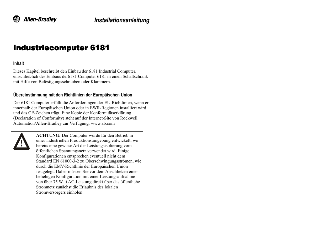 German, Inhalt, Industriecomputer 6181 | Rockwell Automation 6181 Installation Instructions User Manual | Page 46 / 134
