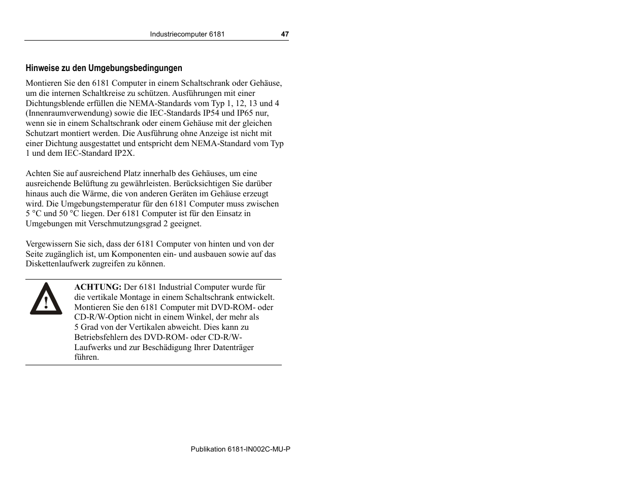 Hinweise zu den umgebungsbedingungen | Rockwell Automation 6181 Installation Instructions User Manual | Page 47 / 134