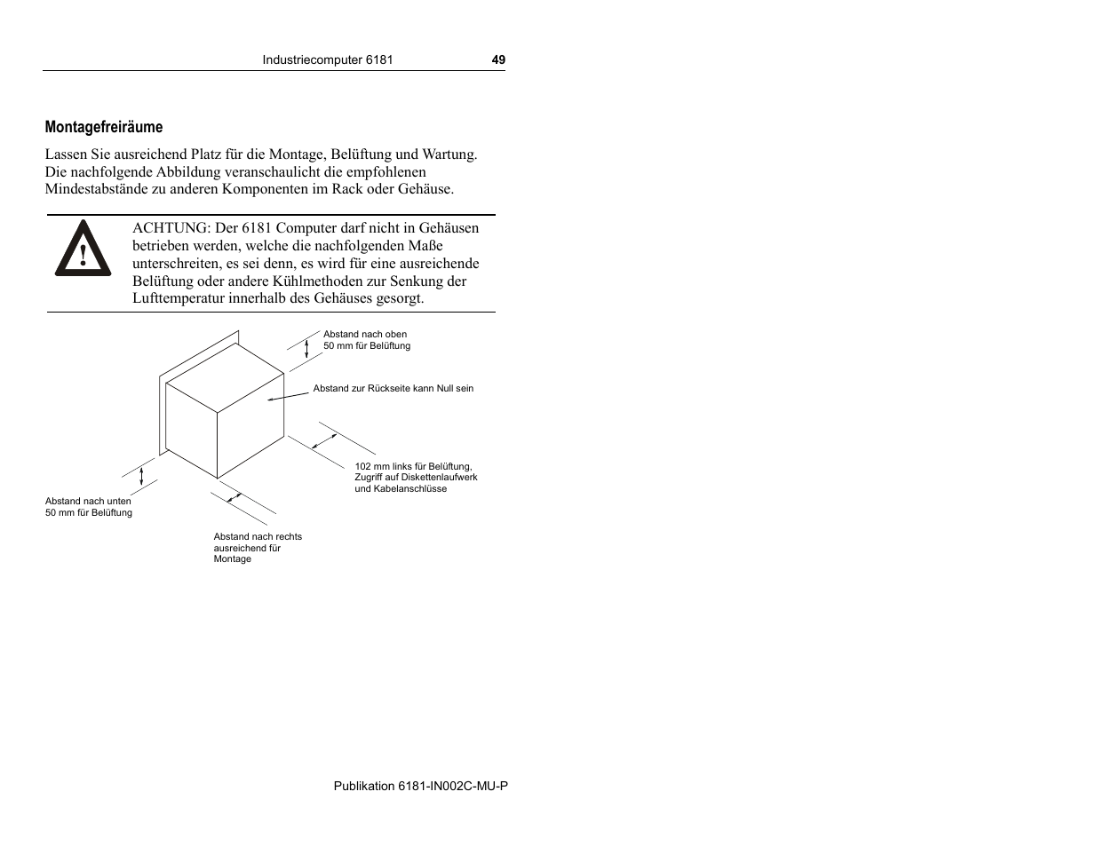 Montagefreiräume | Rockwell Automation 6181 Installation Instructions User Manual | Page 49 / 134