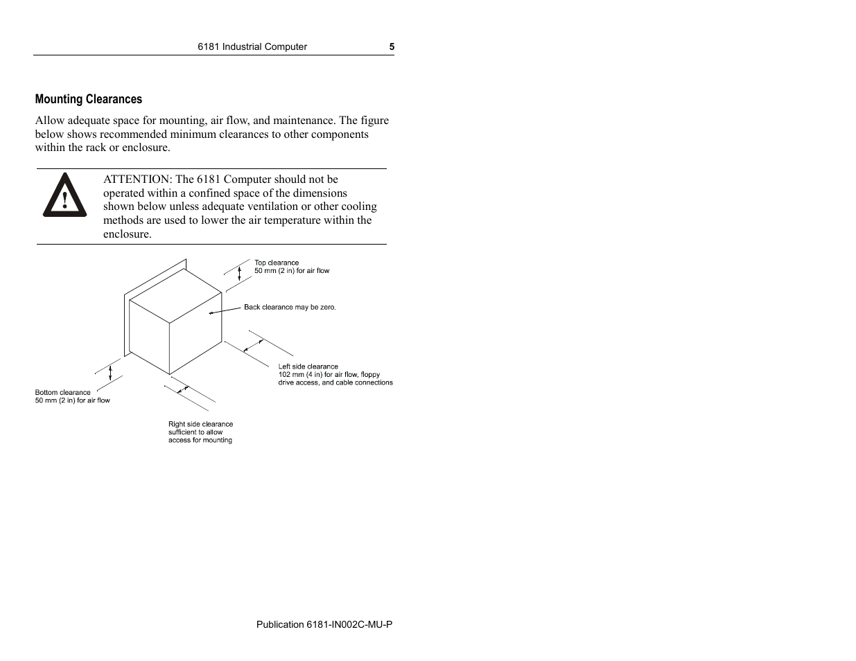 Mounting clearances | Rockwell Automation 6181 Installation Instructions User Manual | Page 5 / 134