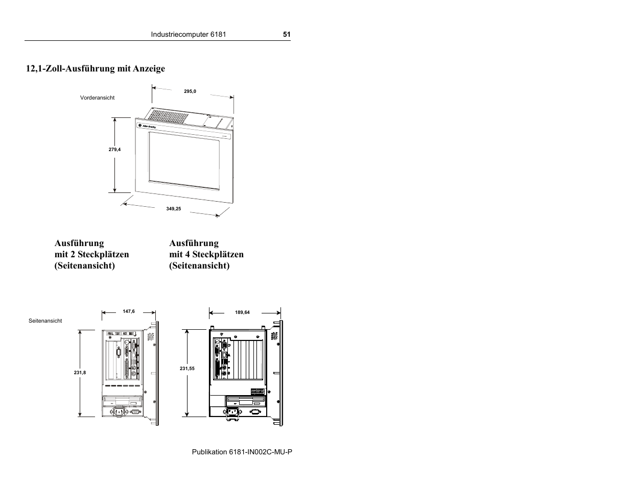 12,1-zoll-ausführung mit anzeige | Rockwell Automation 6181 Installation Instructions User Manual | Page 51 / 134