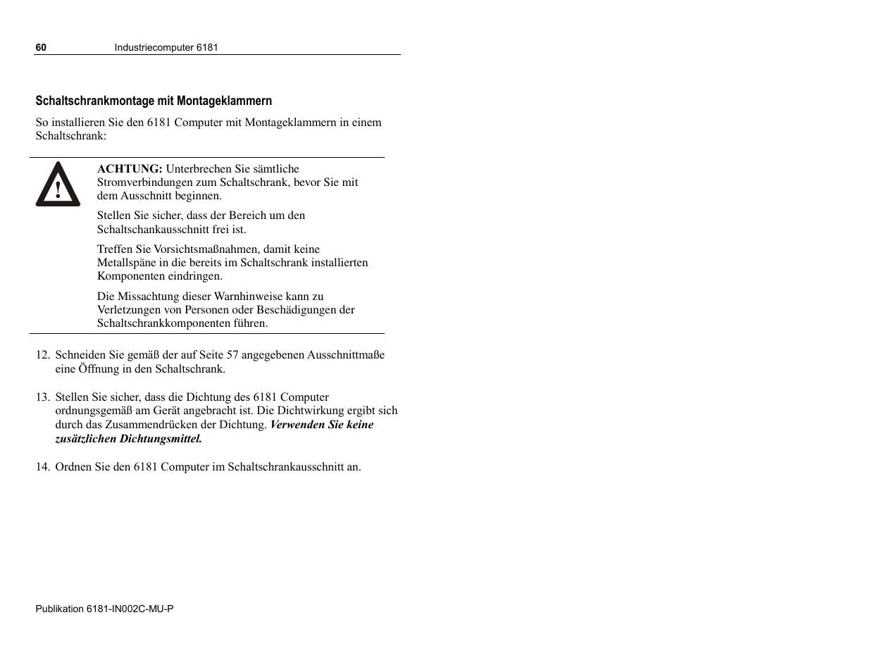 Schaltschrankmontage mit montageklammern | Rockwell Automation 6181 Installation Instructions User Manual | Page 60 / 134