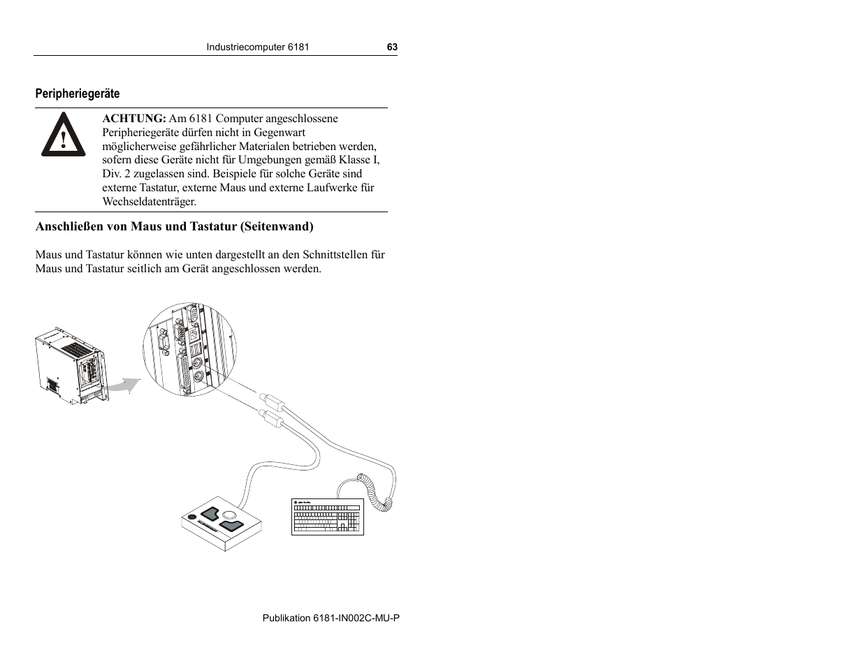 Peripheriegeräte, Anschließen von maus und tastatur (seitenwand) | Rockwell Automation 6181 Installation Instructions User Manual | Page 63 / 134