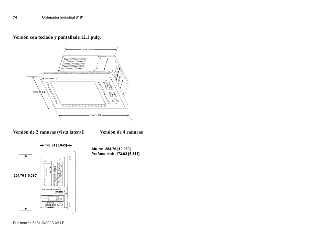 Versión con teclado y pantallade 12.1 pulg | Rockwell Automation 6181 Installation Instructions User Manual | Page 74 / 134