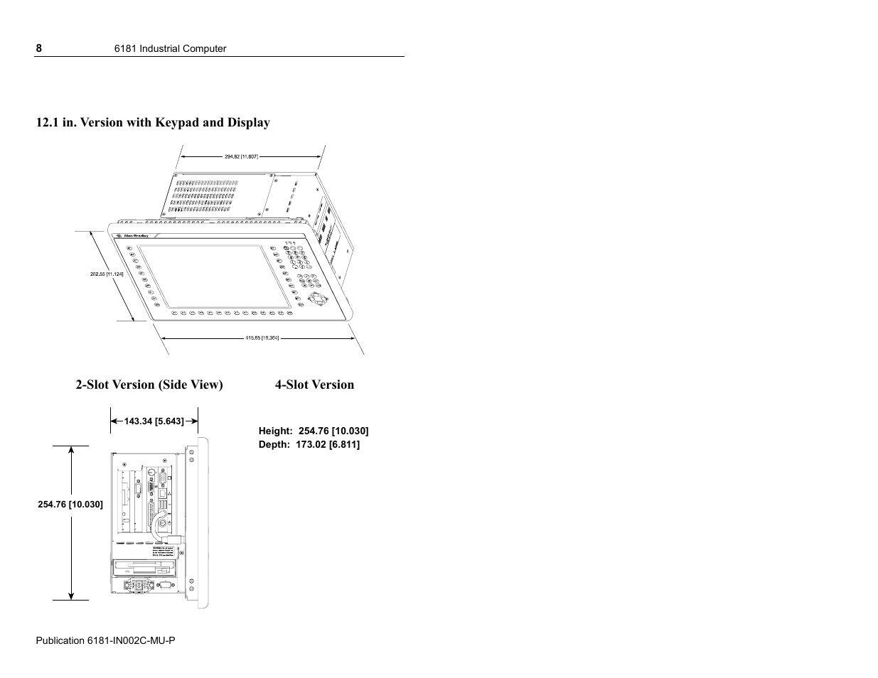 1 in. version with keypad and display, Slot version (side view) 4-slot version | Rockwell Automation 6181 Installation Instructions User Manual | Page 8 / 134