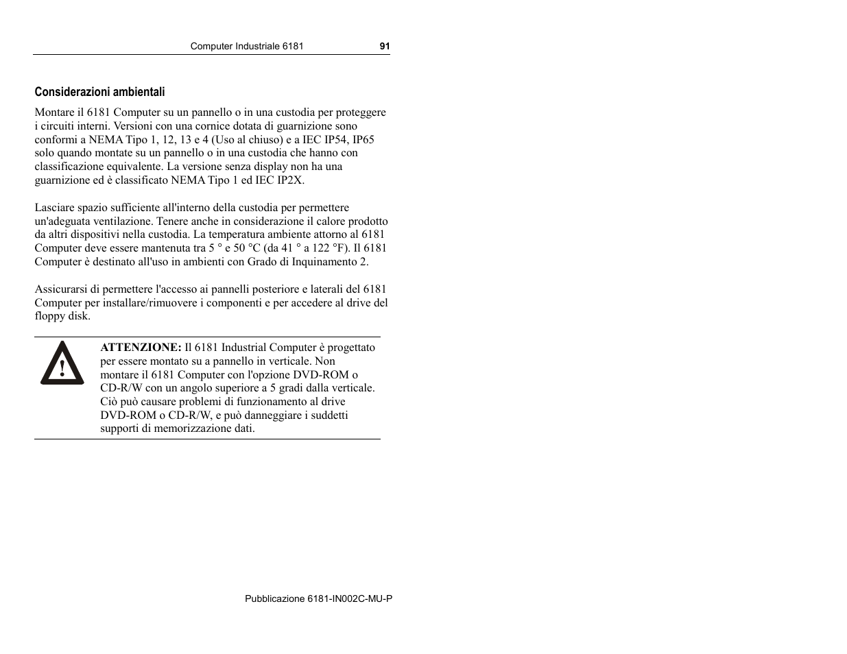 Considerazioni ambientali | Rockwell Automation 6181 Installation Instructions User Manual | Page 91 / 134
