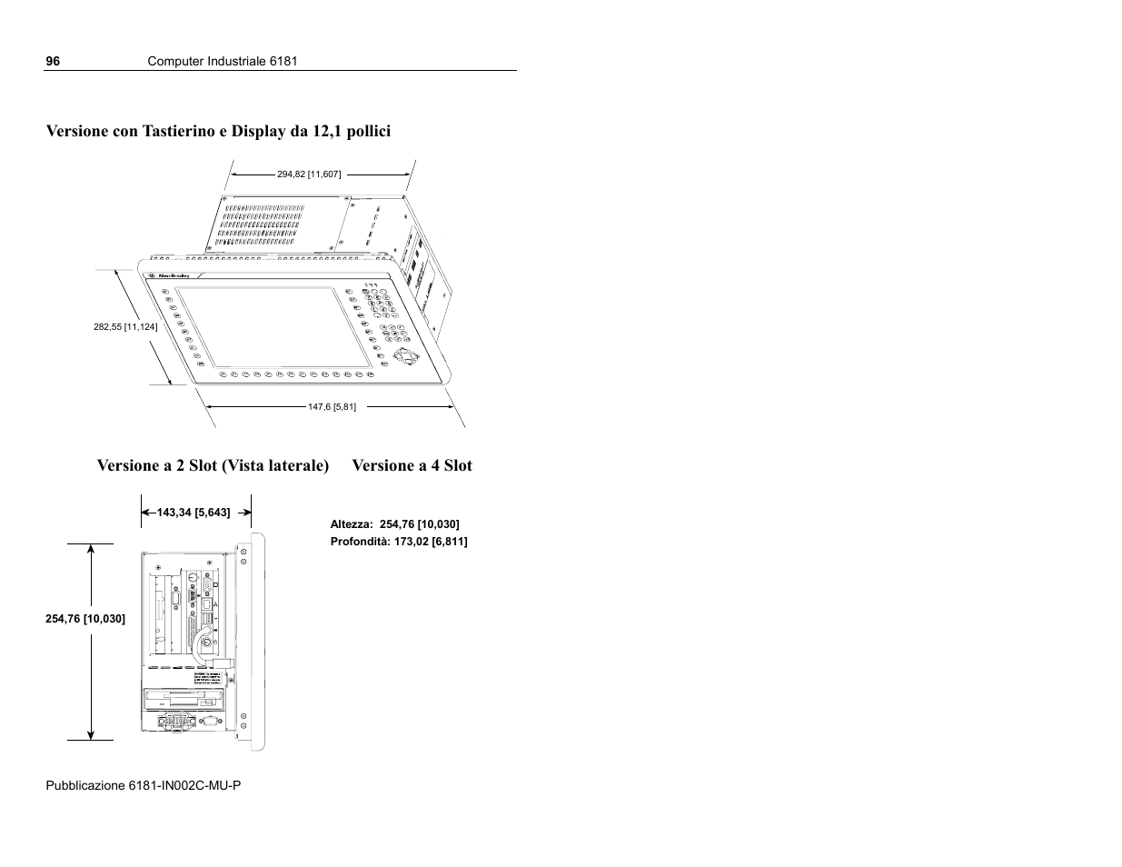 Versione con tastierino e display da 12,1 pollici | Rockwell Automation 6181 Installation Instructions User Manual | Page 96 / 134