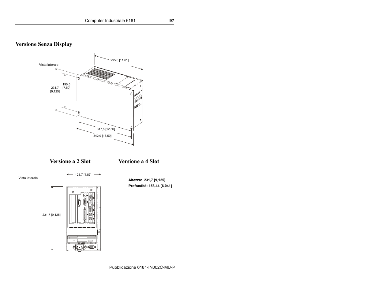 Versione senza display, Versione a 2 slot versione a 4 slot | Rockwell Automation 6181 Installation Instructions User Manual | Page 97 / 134