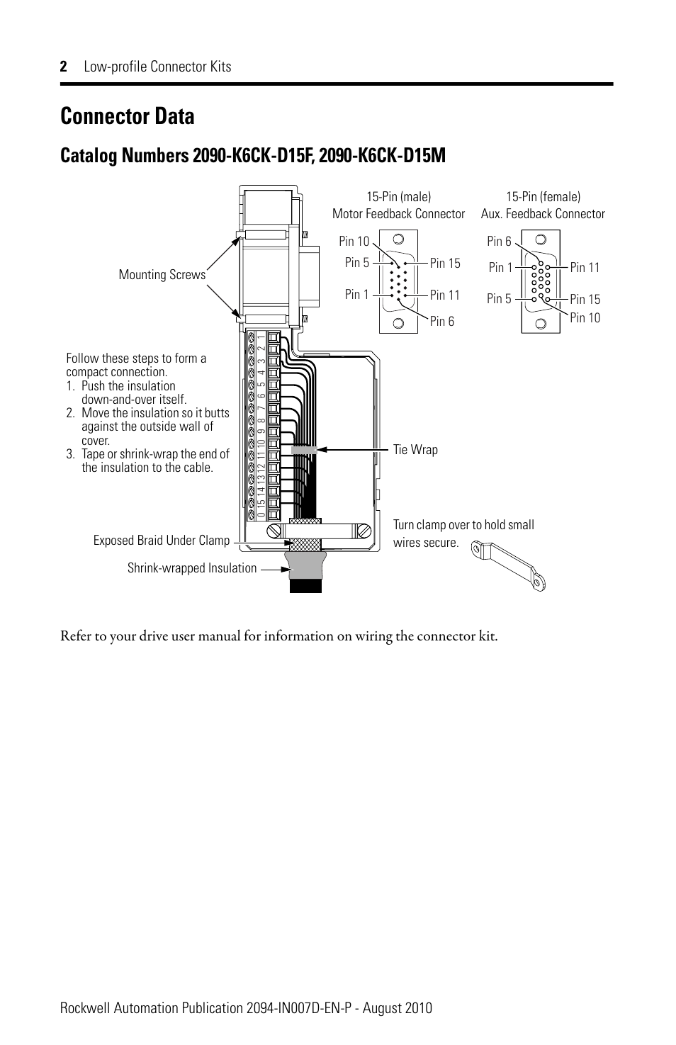 Connector data, Catalog numbers 2090-k6ck-d15f, 2090-k6ck-d15m | Rockwell Automation 2090 Low Profile Connector Kits Install Instructions User Manual | Page 2 / 4