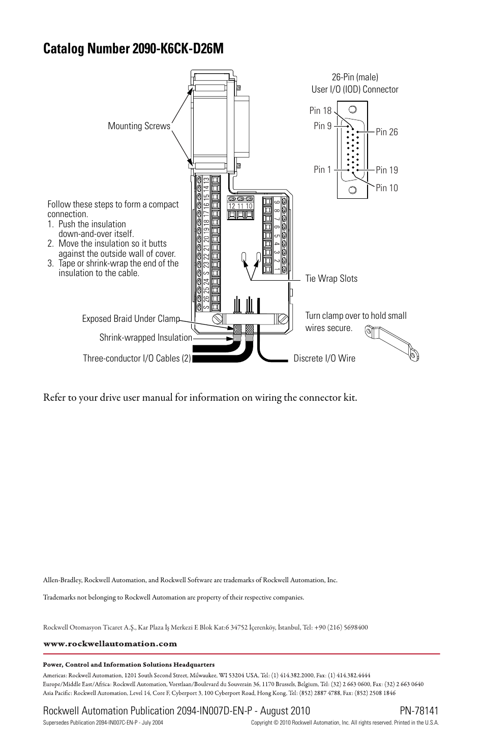Catalog number 2090-k6ck-d26m | Rockwell Automation 2090 Low Profile Connector Kits Install Instructions User Manual | Page 4 / 4