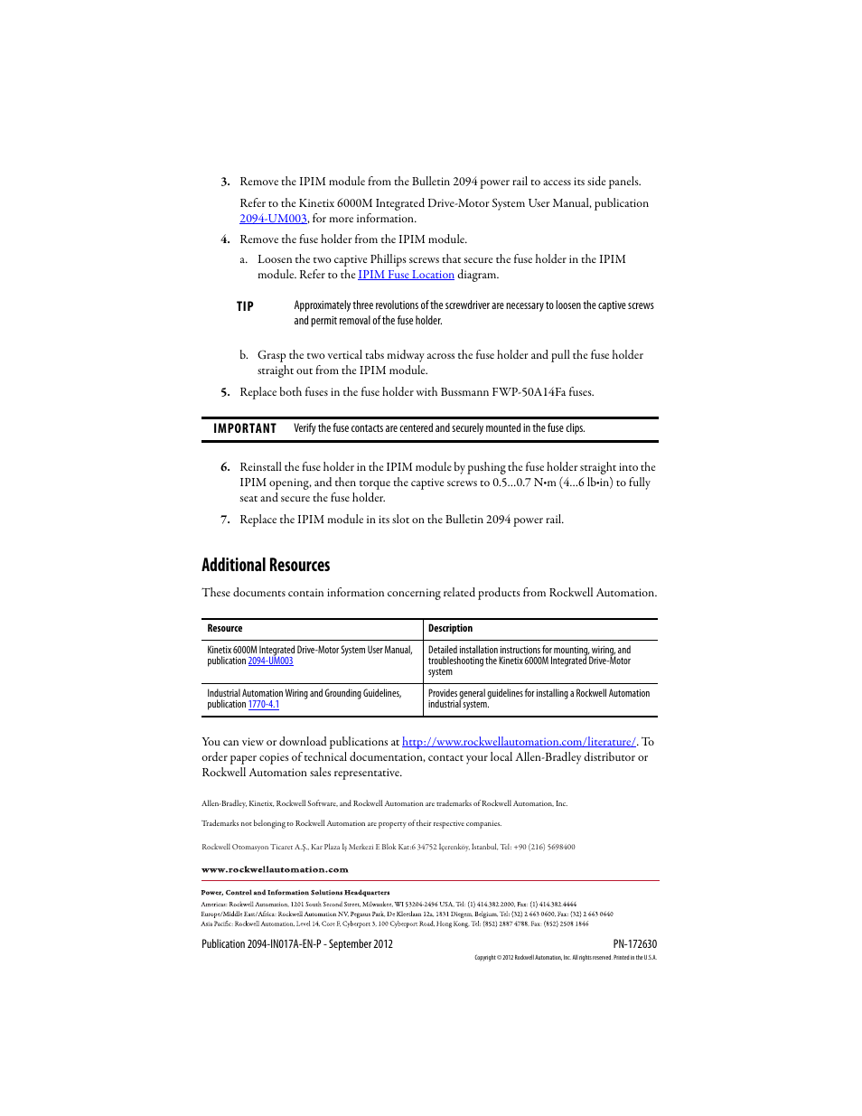 Additional resources | Rockwell Automation 2094-SEPM-FUSE Kinetix 6000M Integrated Drive-Motor Power Interface Module Fuse Replacement User Manual | Page 2 / 2