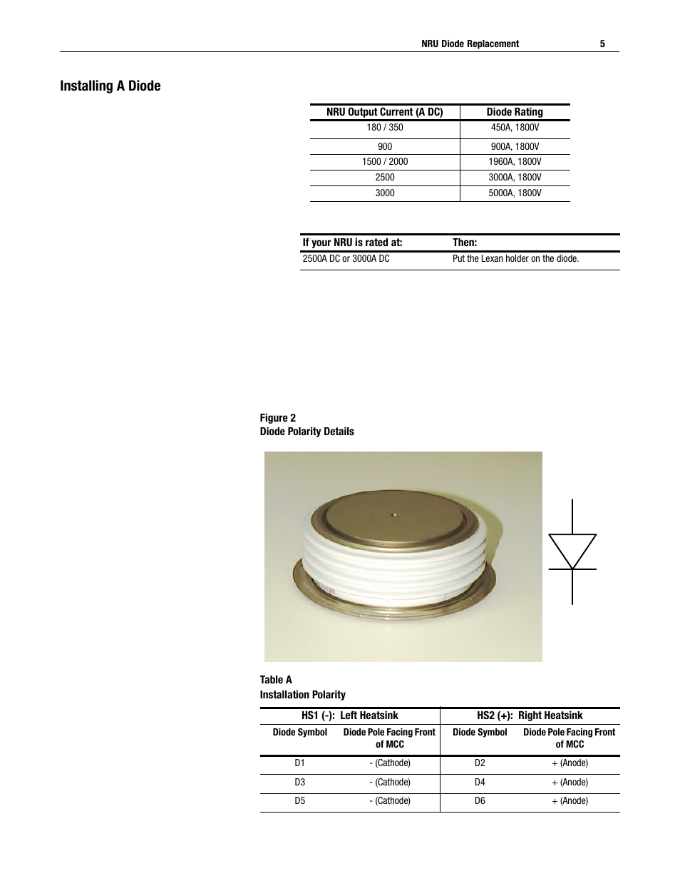 Cathode), Anode), Installing a diode | Rockwell Automation 2364,2364E NRU DIODE REPLACEMENT User Manual | Page 5 / 8