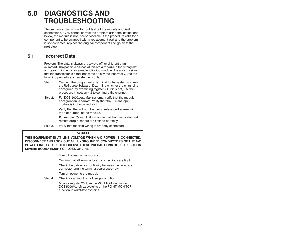 0 diagnostics and troubleshooting, 1 incorrect data | Rockwell Automation Current Input Module User Manual | Page 49 / 66