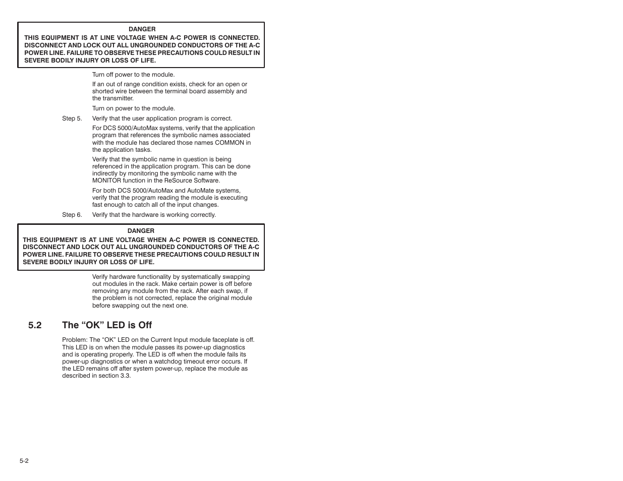 2 the "ok" led is off, 2 the ok" led is off | Rockwell Automation Current Input Module User Manual | Page 50 / 66