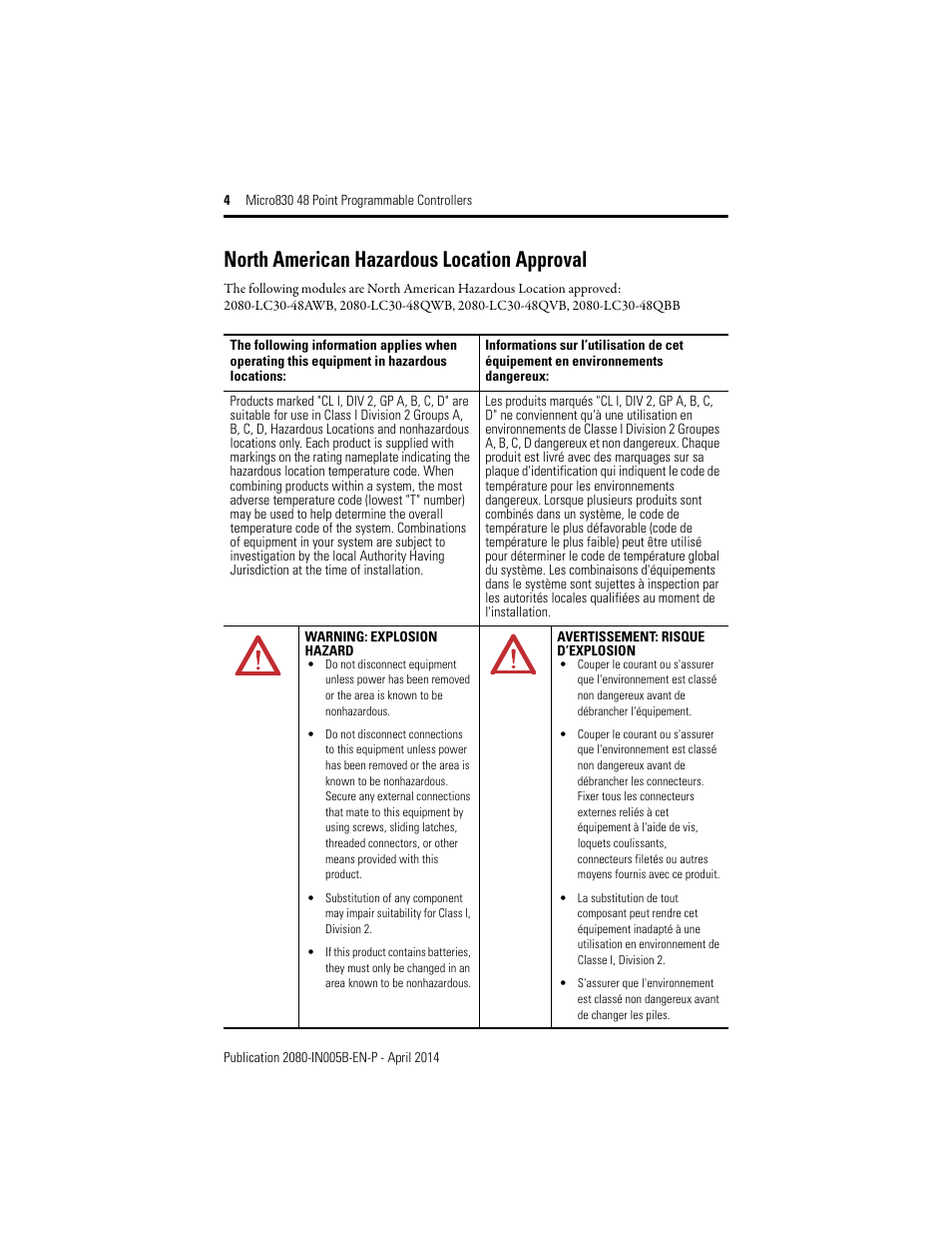 North american hazardous location approval | Rockwell Automation 2080-LC30-48AWB_48QWB_48QVB_48QBB Micro830 48 Point LC30 Programmable Controllers User Manual | Page 4 / 20