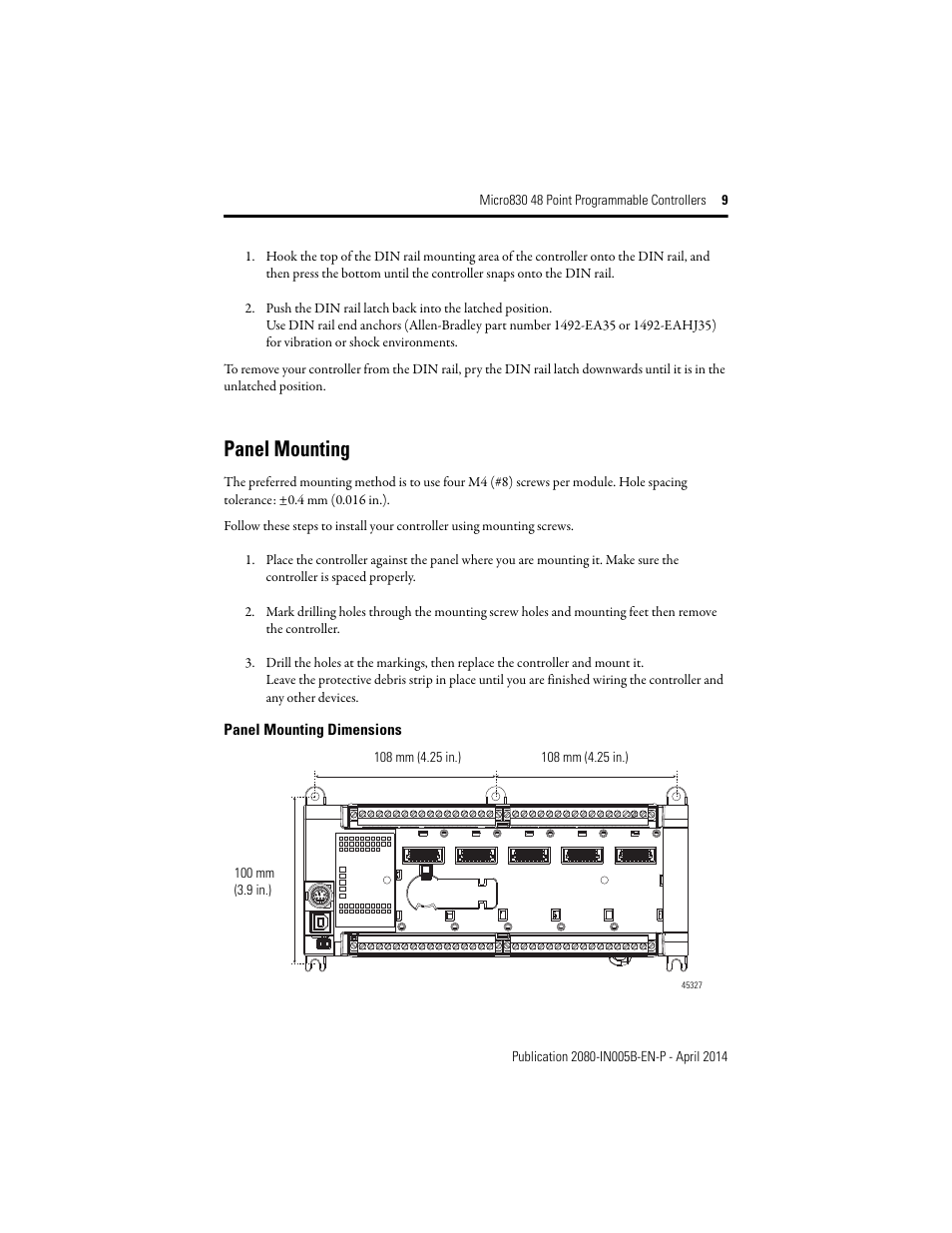 Panel mounting | Rockwell Automation 2080-LC30-48AWB_48QWB_48QVB_48QBB Micro830 48 Point LC30 Programmable Controllers User Manual | Page 9 / 20