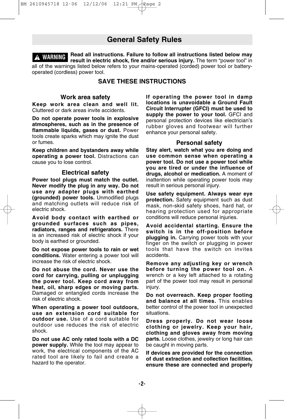 General safety rules | Bosch 1671 User Manual | Page 2 / 48